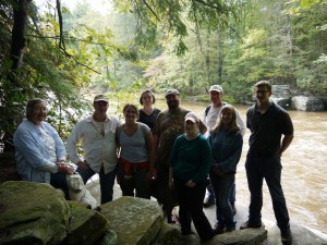 A group of hikers at the Neversink Unique Area.